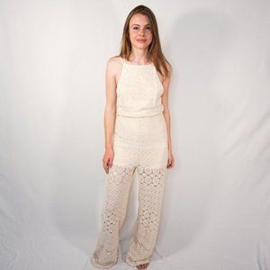 FREE PEOPLE Ivory Moon Bay Crochet Jumpsuit M